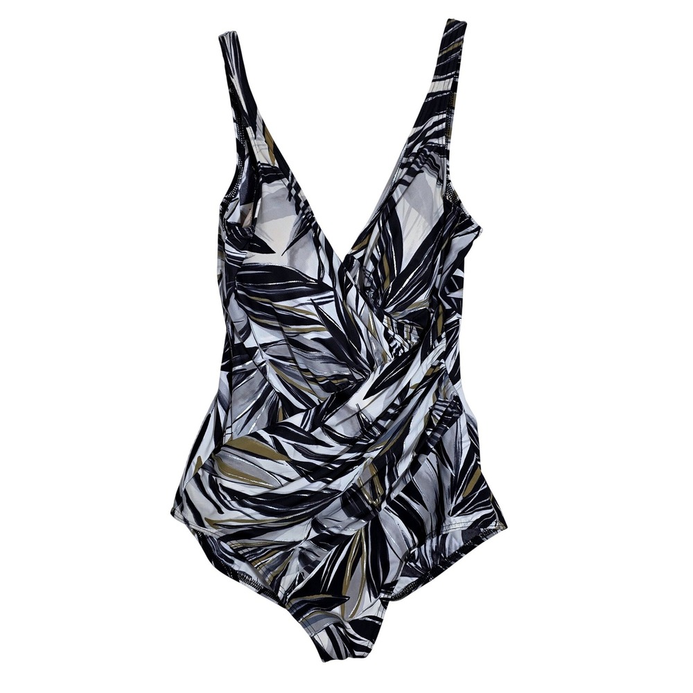 Miraclesuit Escape Palm Print One Piece Swimsuit Women Size 12 Blk/White Good - Picture 2 of 6
